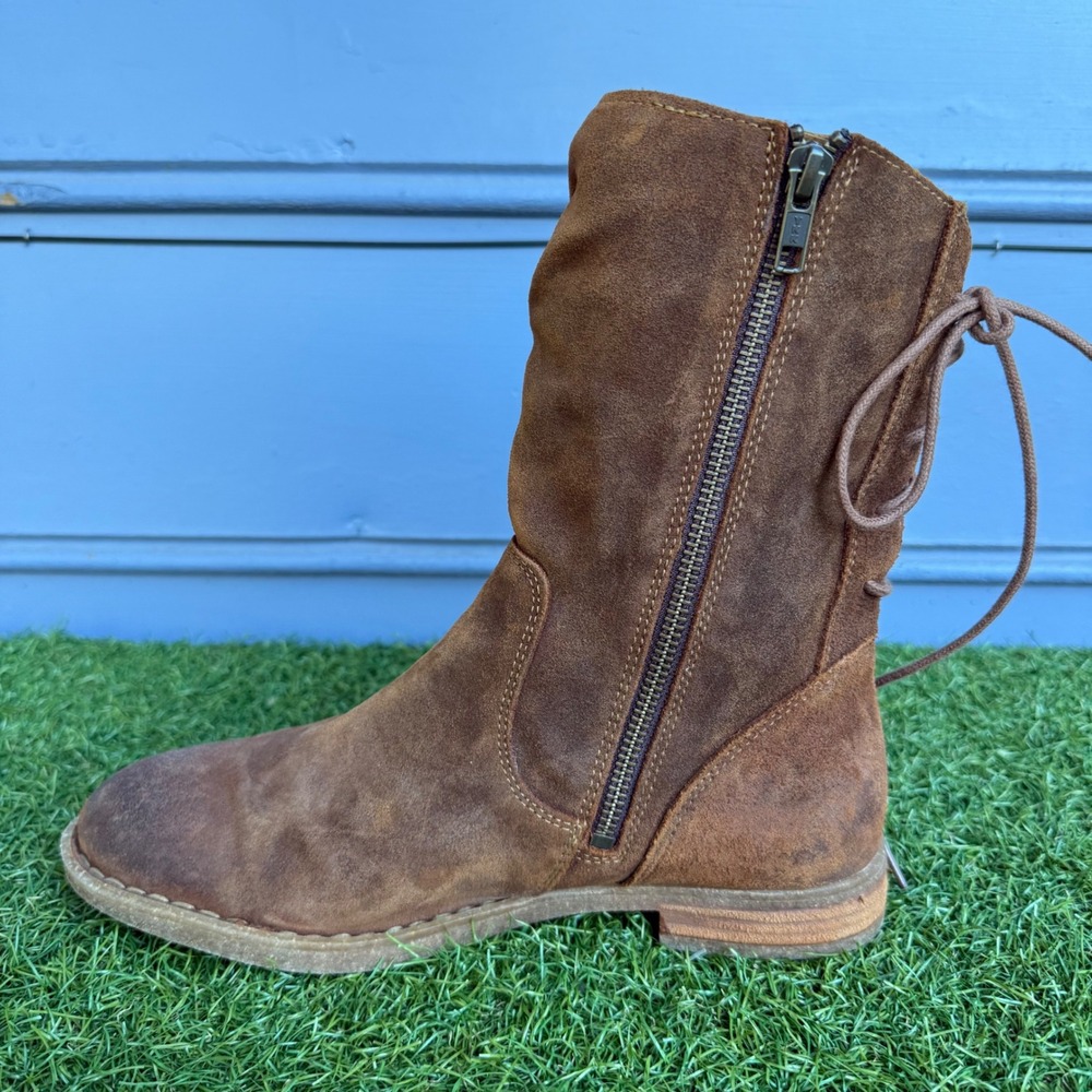 Born Shasta Boots Womens 8.5 Brown Suede Slouchy Lace Up Back Mid Calf Boho - Picture 5 of 9
